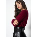 Pull Col Rond Slim Epéna Burgundy, Jersey, 100% Cachemire, 2 Fils - Femme
