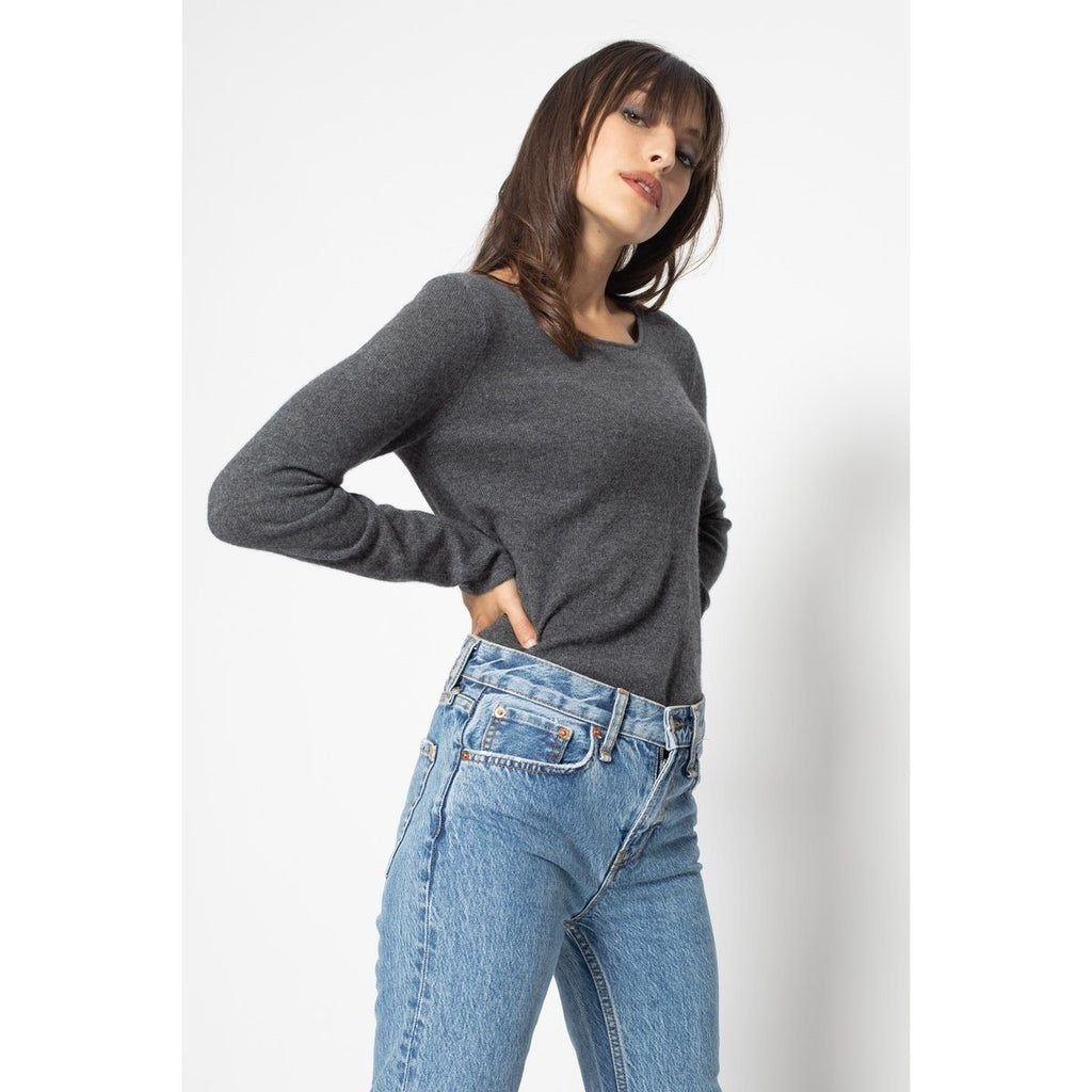 Jersey Cuello Redondo Slim Epéna Gris Oscuro, Jersey, 100% Cachemira, 2 Hilos - Mujer