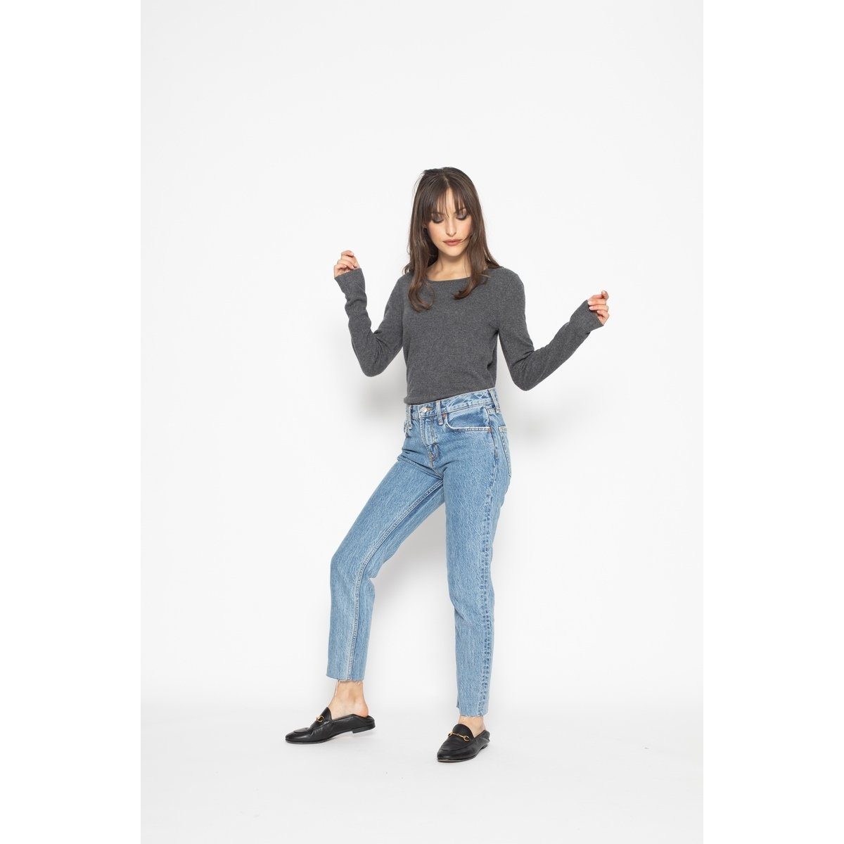 Jersey Cuello Redondo Slim Epéna Gris Oscuro, Jersey, 100% Cachemira, 2 Hilos - Mujer