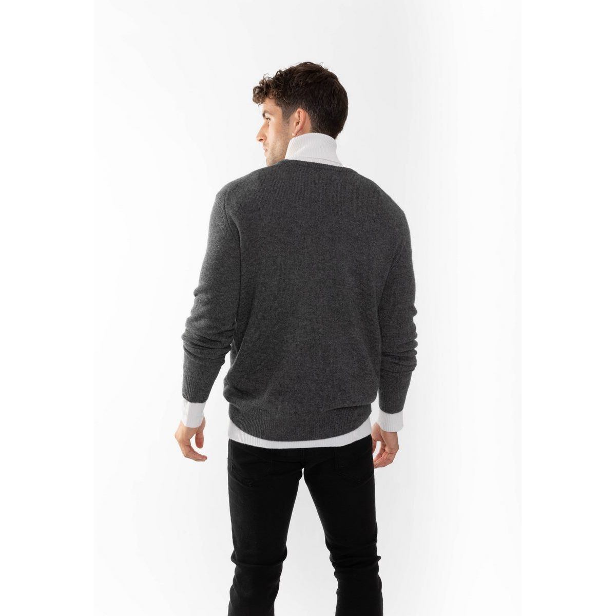 Pull Col Rond Viktor Gris Sombre, Jersey, 100% Cachemire, 4 Fils, 320 Gr - Homme