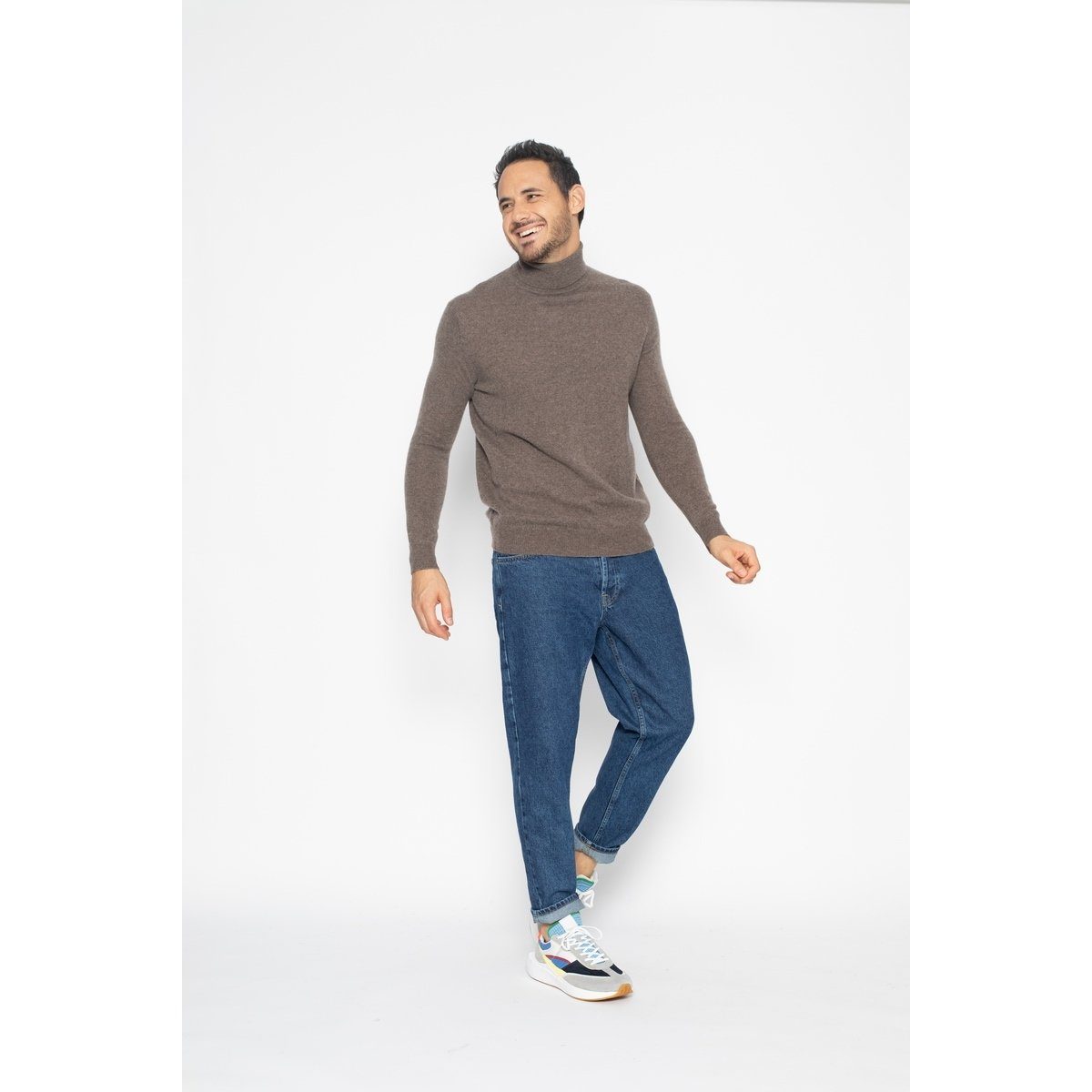 Pull Col Roulé Bange Taupe, Jersey, 100% Cachemire, 2 Fils - Homme