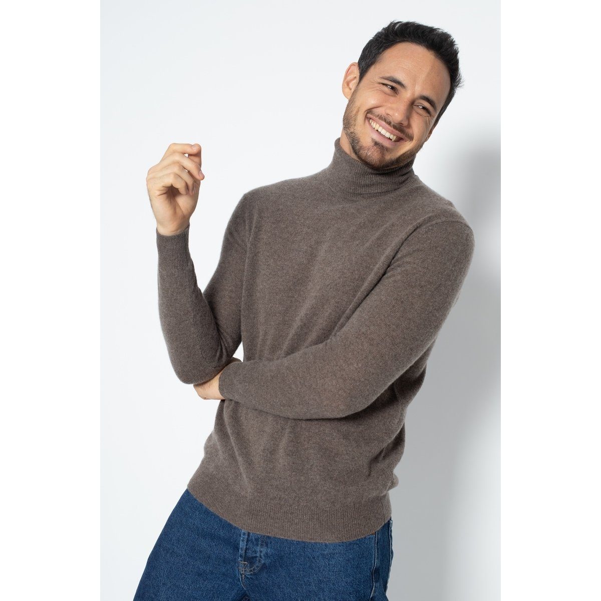 Pull Col Roulé Bange Taupe, Jersey, 100% Cachemire, 2 Fils - Homme