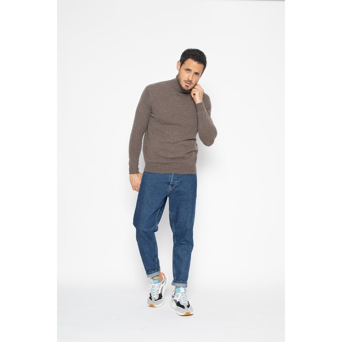 Pull Col Roulé Bange Taupe, Jersey, 100% Cachemire, 2 Fils - Homme