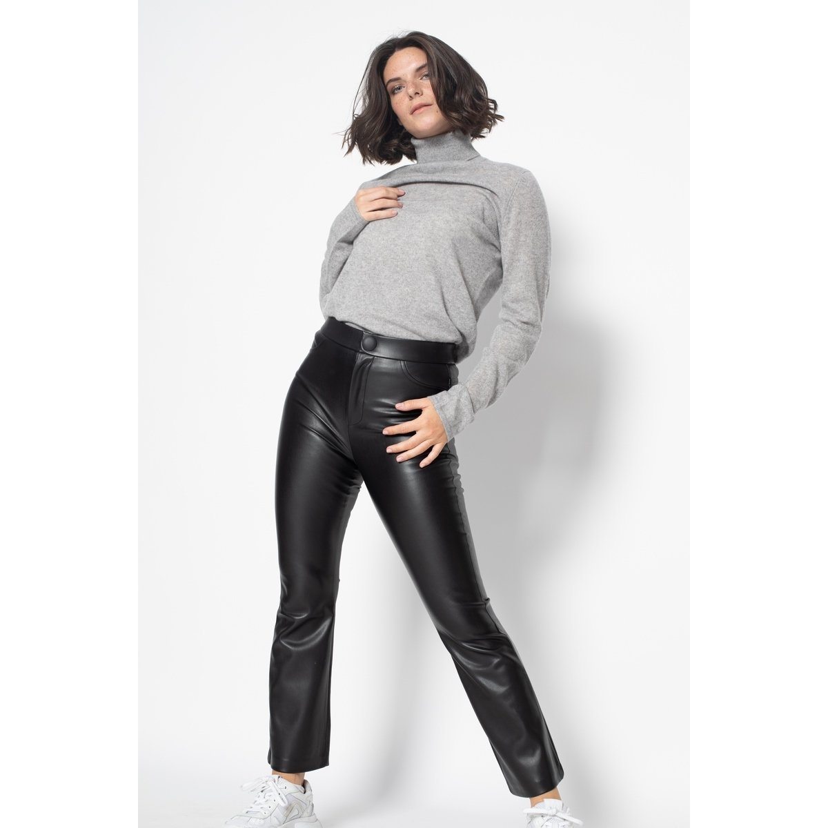 Bise Grey Marl Roll-Neck Jumper, Jersey, 100% Cashmere, 2-Ply - Women