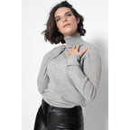 Bise Grey Marl Roll-Neck Jumper, Jersey, 100% Cashmere, 2-Ply - Women