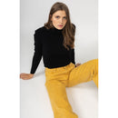 Pull Col Roulé CÃ´telé Suzie Noir, CÃ´tes Traditionnelles, 100% Cachemire, 2 Fils - Femme