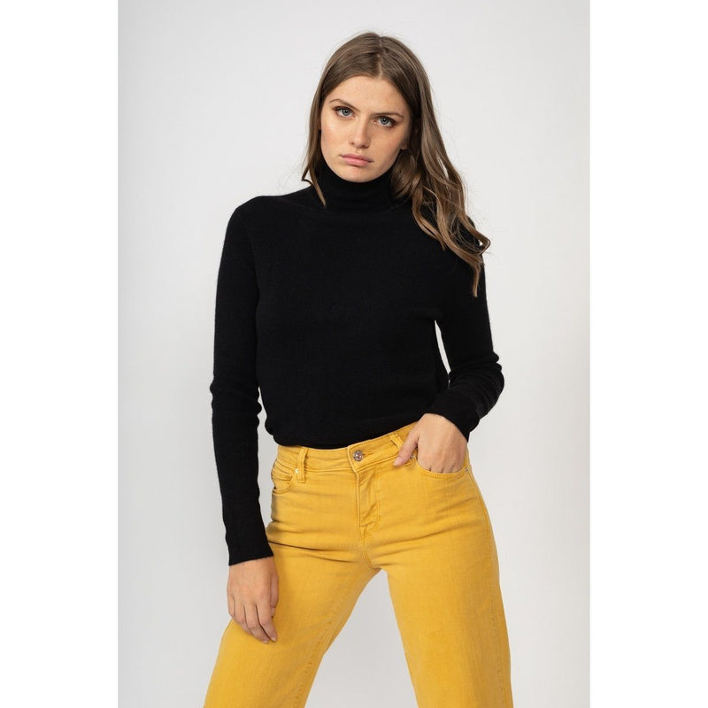 Pull Col Roulé CÃ´telé Suzie Noir, CÃ´tes Traditionnelles, 100% Cachemire, 2 Fils - Femme