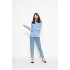 Pull Col Roulé Loose Fornet Bleu Ciel, Jersey, 100% Cachemire, 2 Fils - Femme