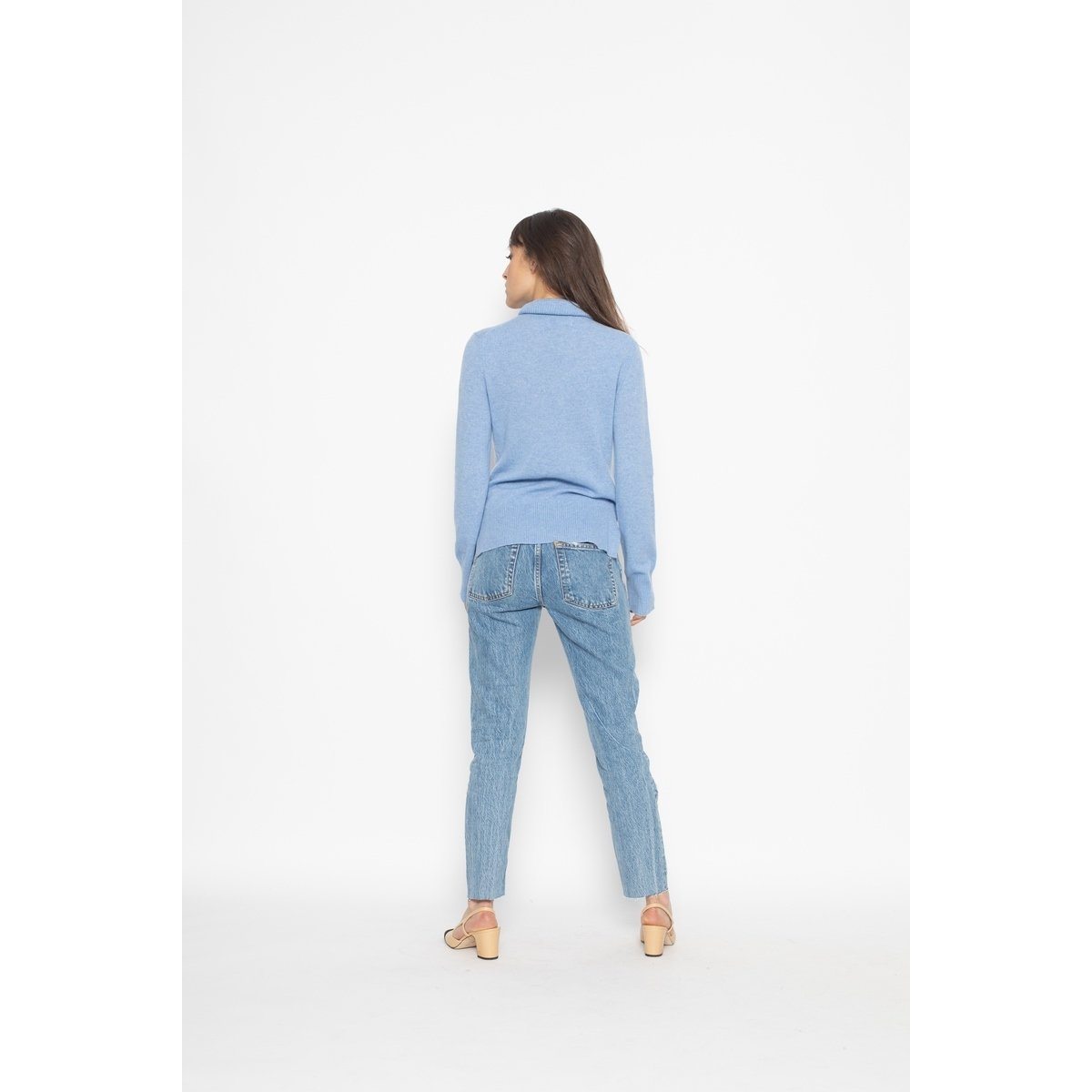 Pull Col Roulé Loose Fornet Bleu Ciel, Jersey, 100% Cachemire, 2 Fils - Femme