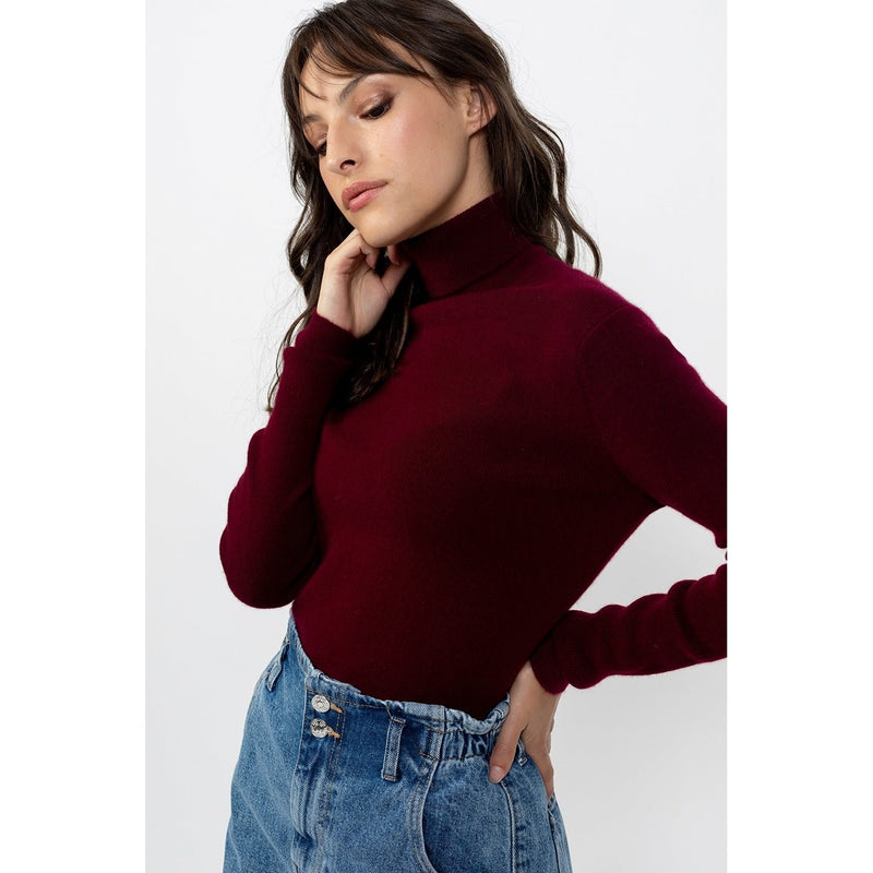 Pull Col Roulé Suzie Bourgogne, CÃ´tes Traditionelles, 100% Cachemire, 2 Fils - Femme