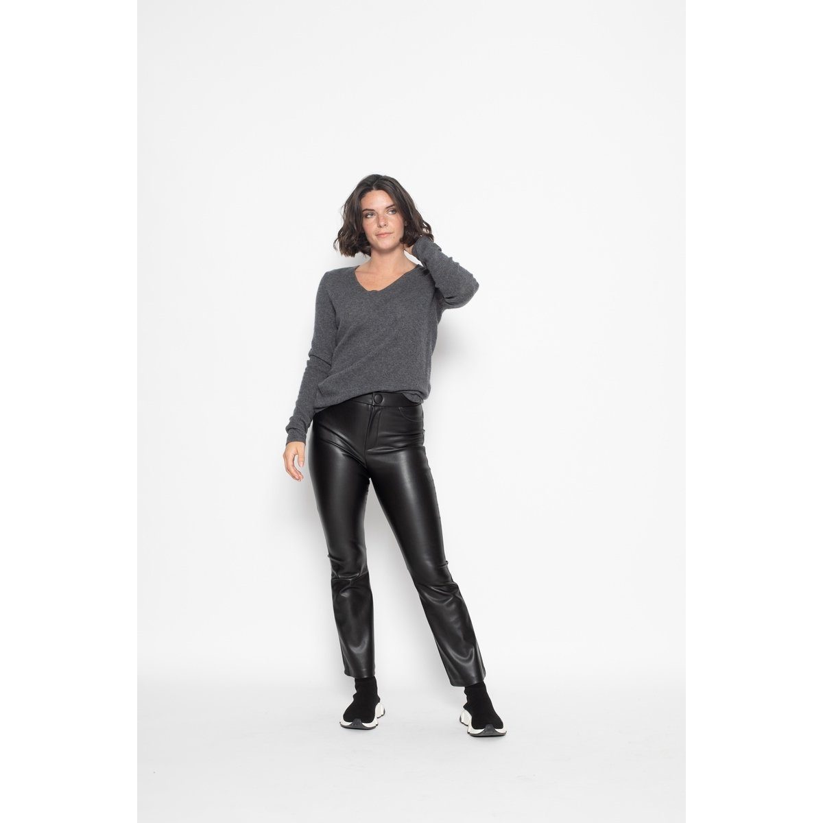 Jersey Cuello V Galise Gris Oscuro, Jersey, 100% Cachemira, 2 Hilos - Mujer
