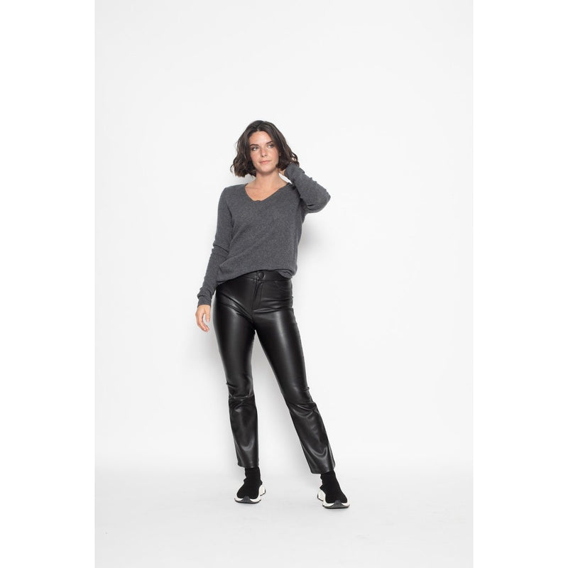 Pull Col V Galise Gris Sombre, Jersey, 100% Cachemire, 2 Fils - Femme