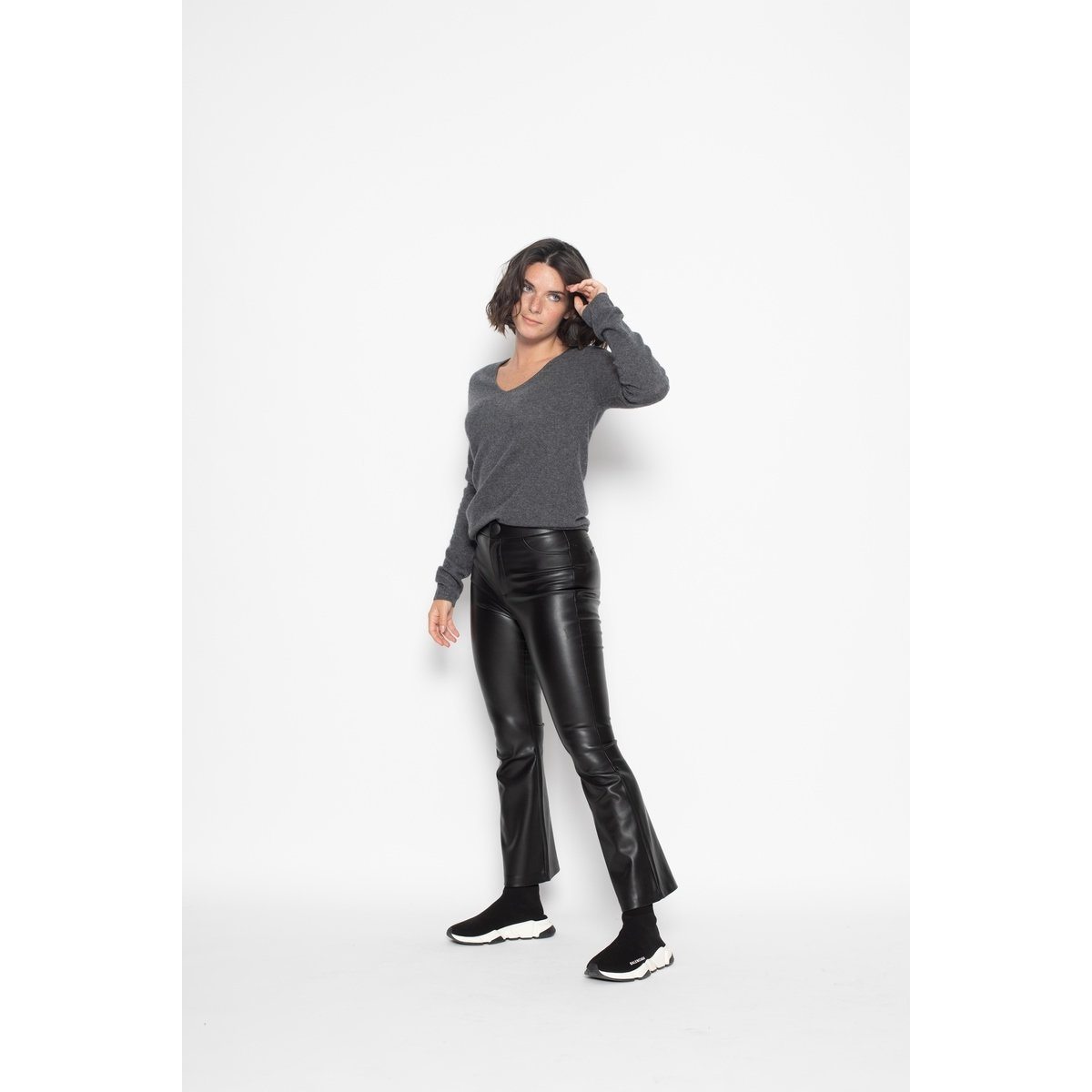 Jersey Cuello V Galise Gris Oscuro, Jersey, 100% Cachemira, 2 Hilos - Mujer