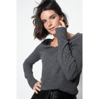 Jersey Cuello V Galise Gris Oscuro, Jersey, 100% Cachemira, 2 Hilos - Mujer