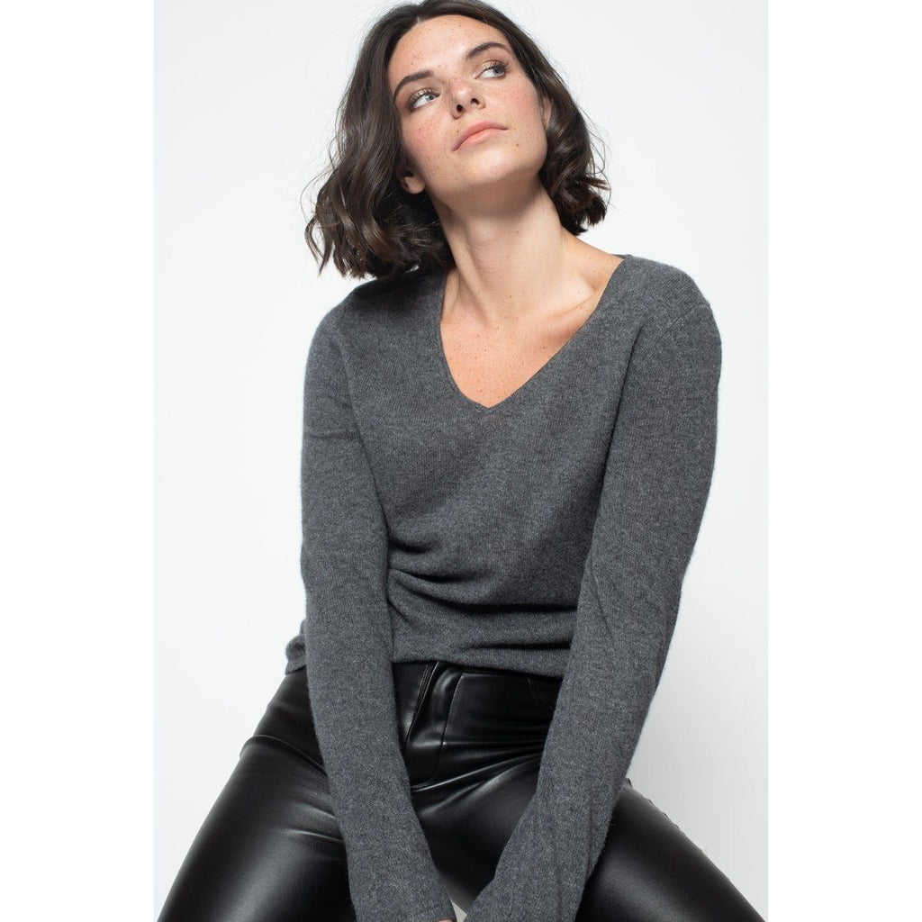 Jersey Cuello V Galise Gris Oscuro, Jersey, 100% Cachemira, 2 Hilos - Mujer