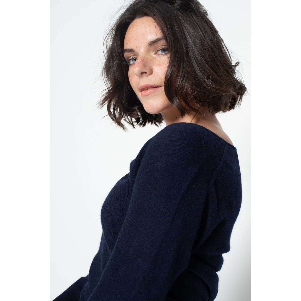 Jersey Cuello en V Galise Marino, Jersey, 100% Cachemira, 2 Hilos - Mujer