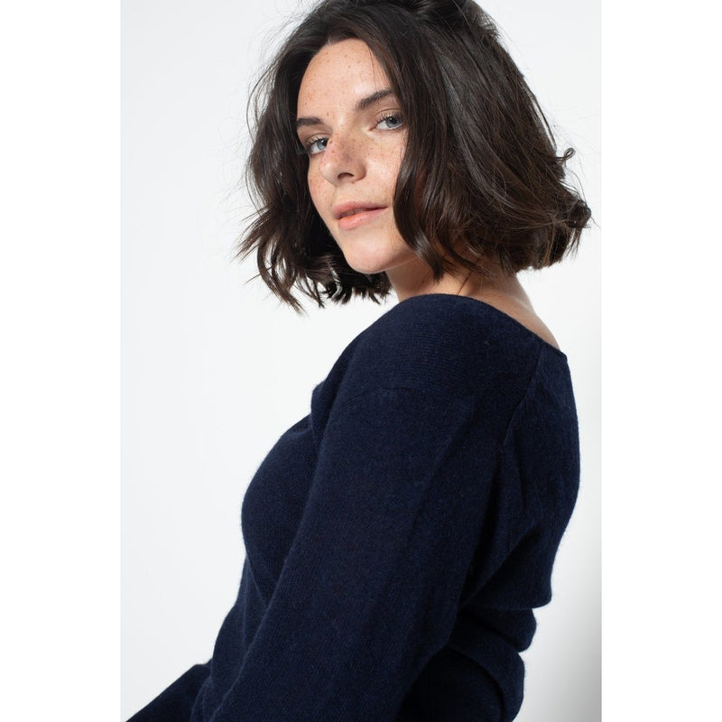Pull Col V Galise Marine, Jersey, 100% Cachemire, 2 Fils - Femme