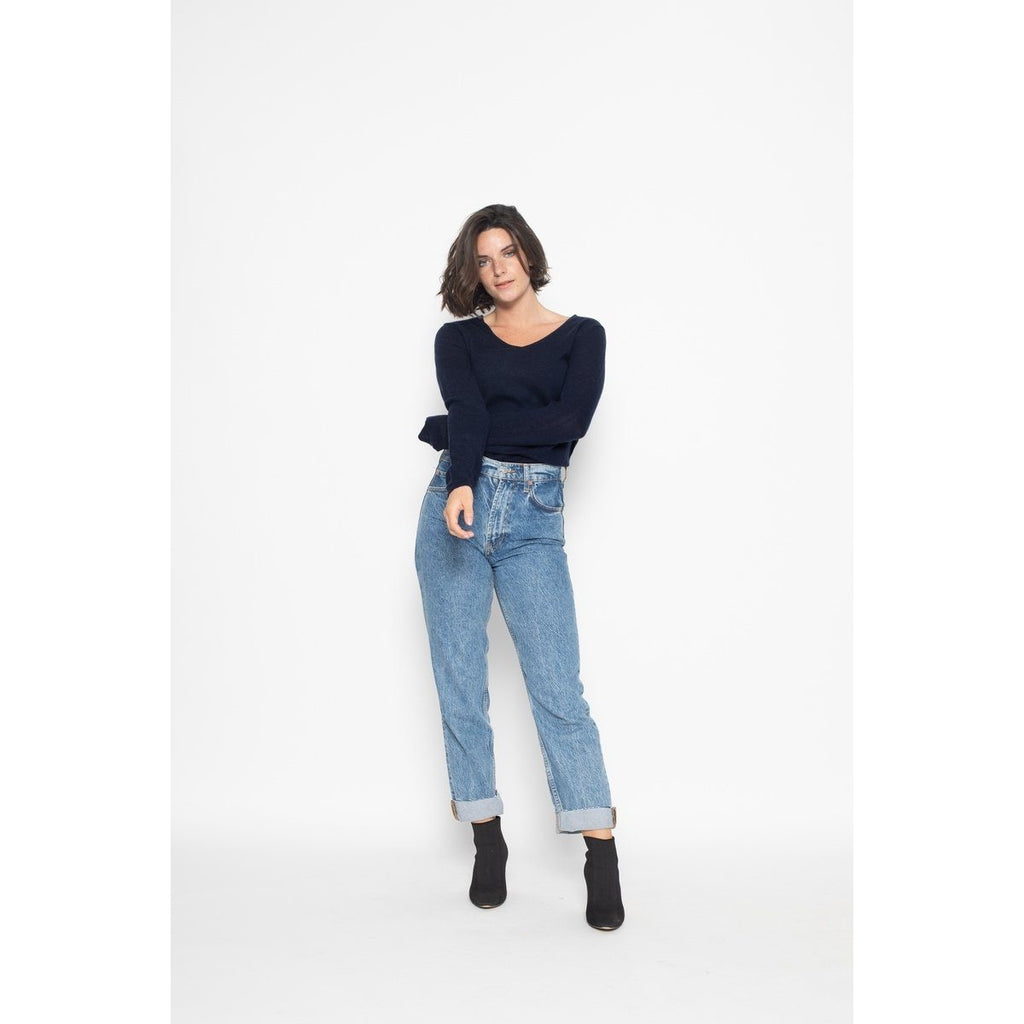 Jersey Cuello en V Galise Marino, Jersey, 100% Cachemira, 2 Hilos - Mujer