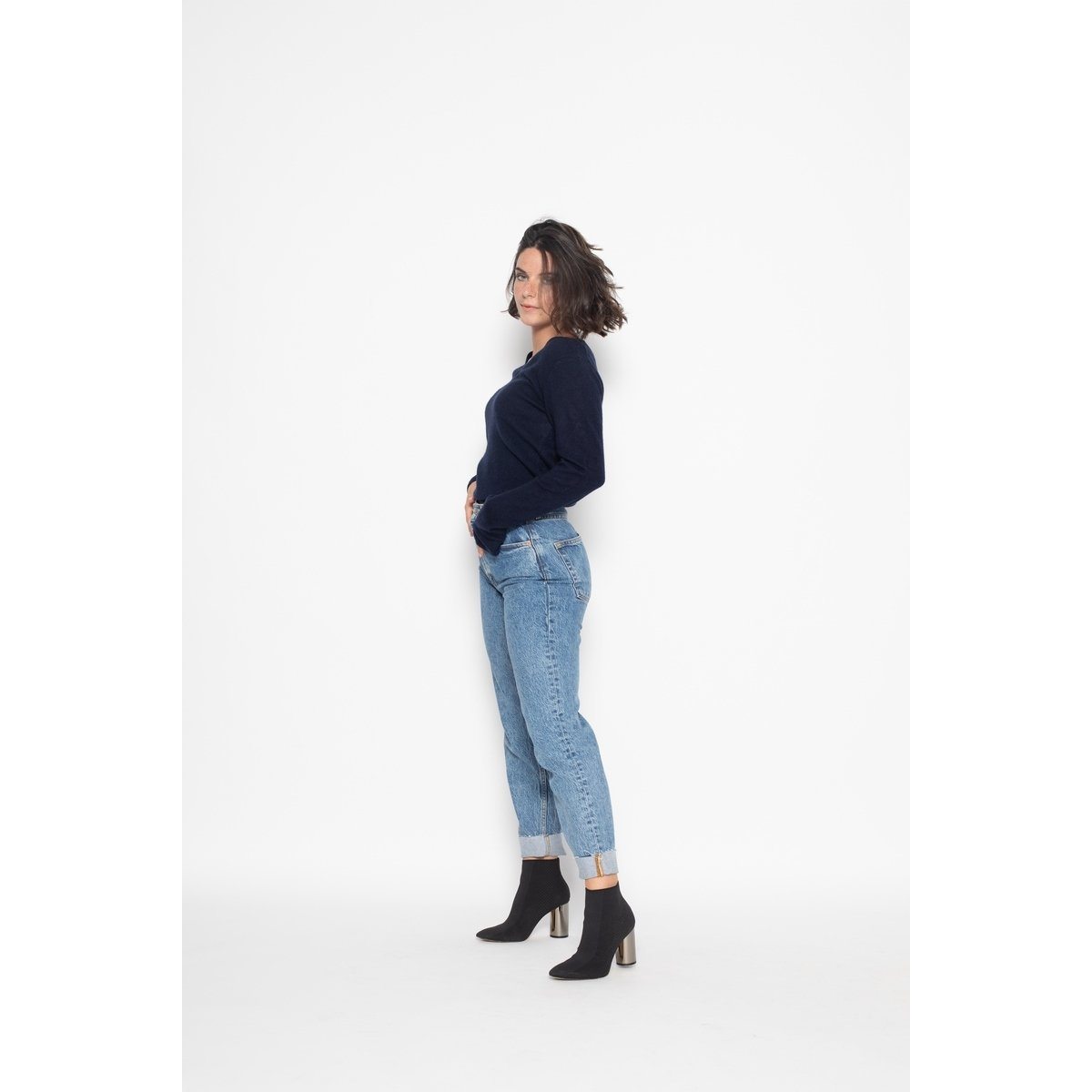 Jersey Cuello en V Galise Marino, Jersey, 100% Cachemira, 2 Hilos - Mujer