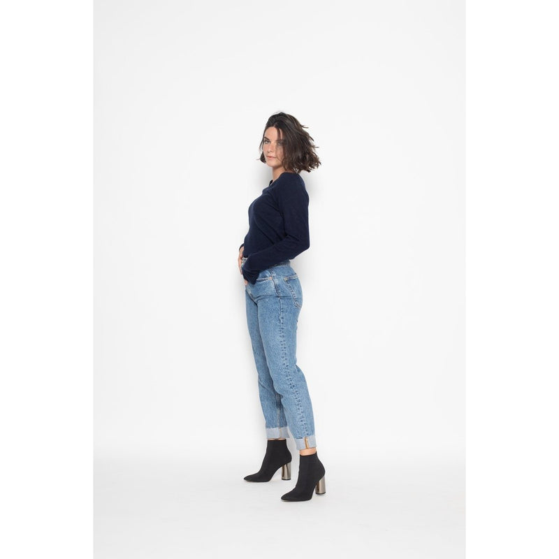Pull Col V Galise Marine, Jersey, 100% Cachemire, 2 Fils - Femme