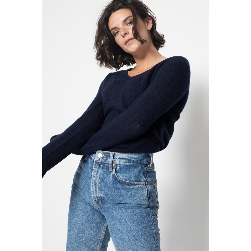 Jersey Cuello en V Galise Marino, Jersey, 100% Cachemira, 2 Hilos - Mujer