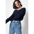 Jersey Cuello en V Galise Marino, Jersey, 100% Cachemira, 2 Hilos - Mujer