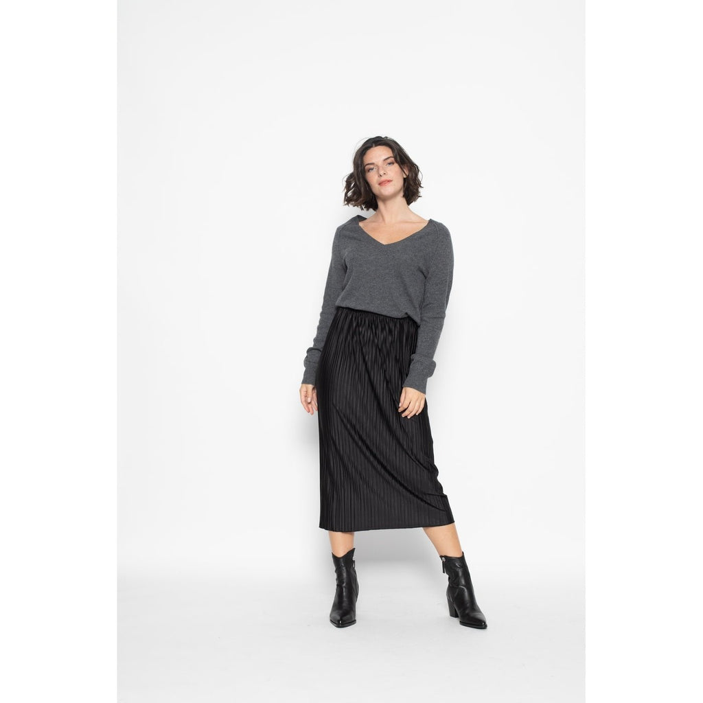 Jersey Cuello V Loose Giusalet Gris Oscuro, Jersey, 100% Cachemira, 2 Hilos - Mujer