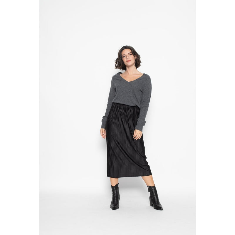 Jersey Giusalet Loose Cuello Pico Gris Oscuro, Jersey, 100% Cashmere, 2 Hilos - Mujer