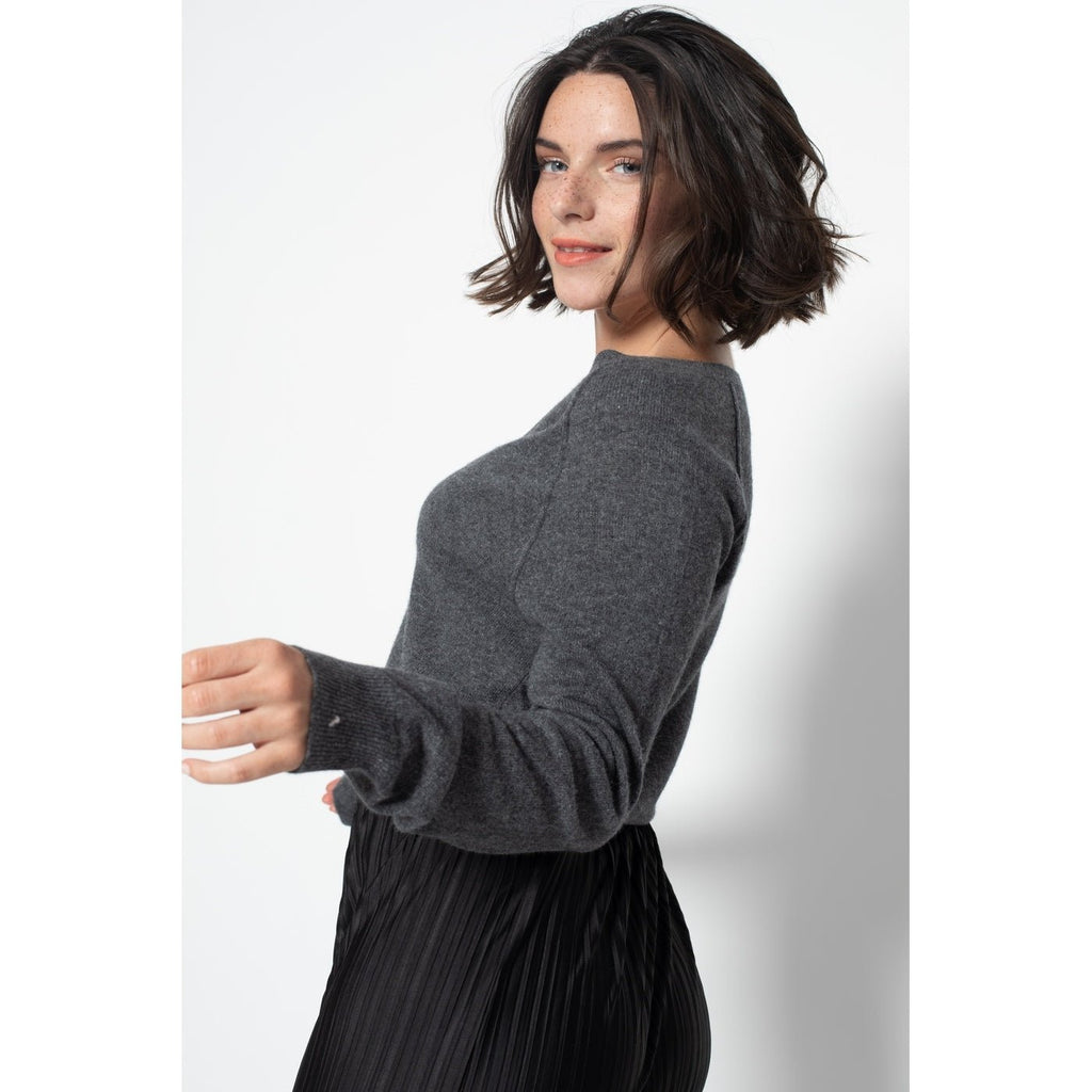 Jersey Cuello V Loose Giusalet Gris Oscuro, Jersey, 100% Cachemira, 2 Hilos - Mujer