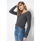 Shannon Dark Grey V-Neck Jumper, 100% Cashmere, 2-Ply, Jersey Knit - Women