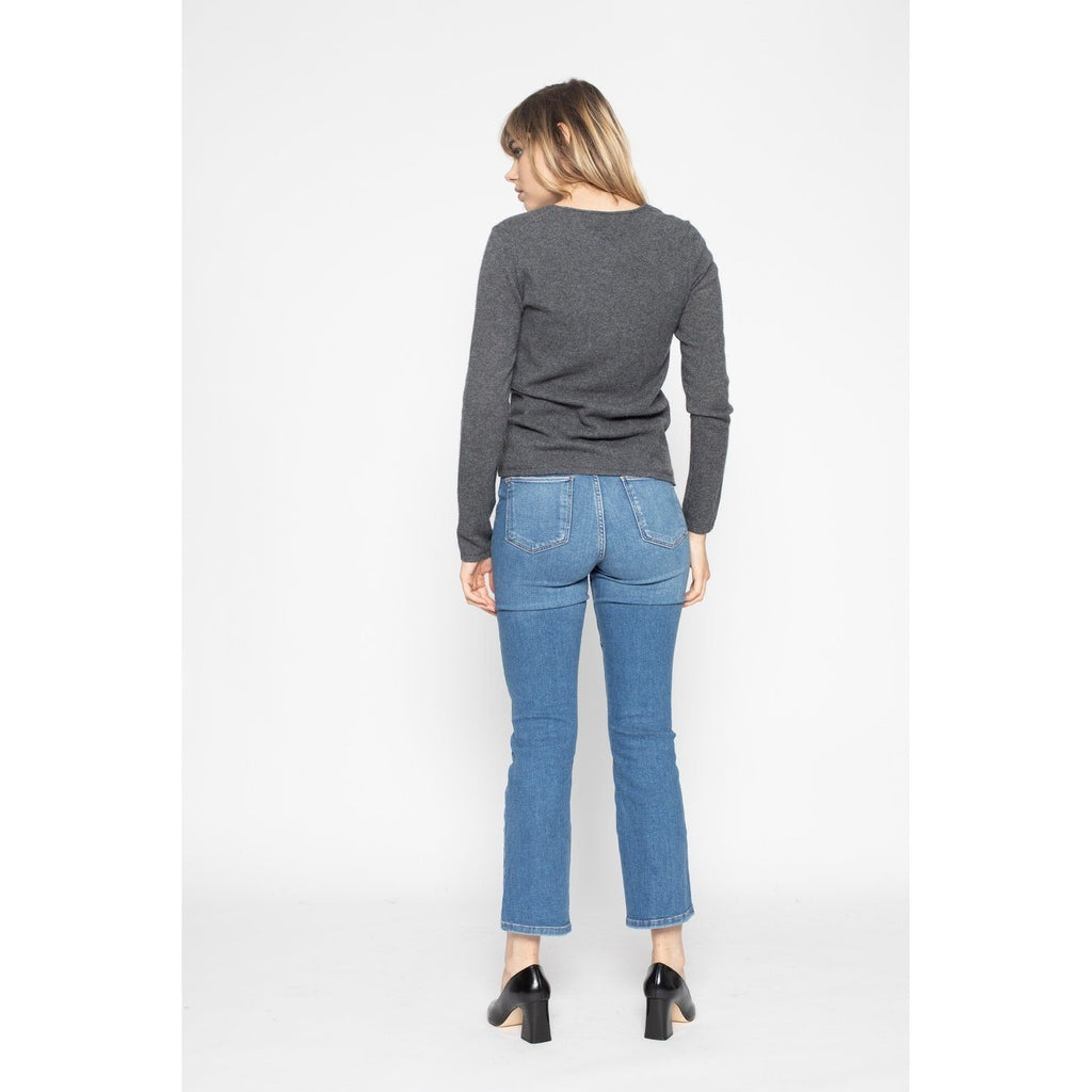 Shannon Dark Grey V-Neck Jumper, 100% Cashmere, 2-Ply, Jersey Knit - Women