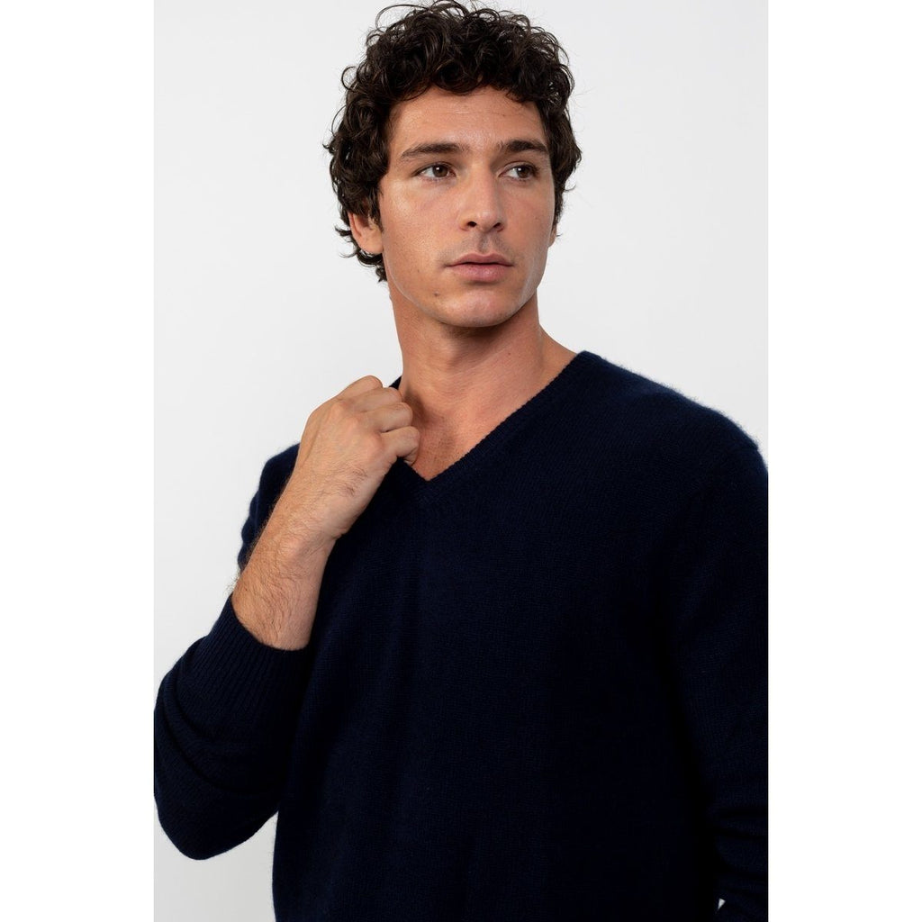 Pull Col V Victor Marine, Jersey, 100% Cachemire, 4 Fils, 332 Gr - Homme