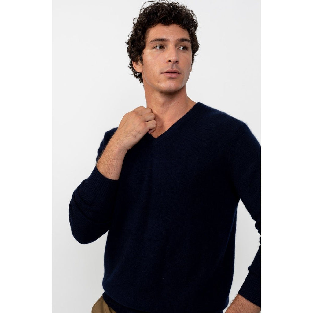 Pull Col V Victor Marine, Jersey, 100% Cachemire, 4 Fils, 332 Gr - Homme