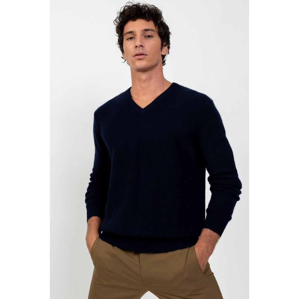 Pull Col V Victor Marine, Jersey, 100% Cachemire, 4 Fils, 332 Gr - Homme
