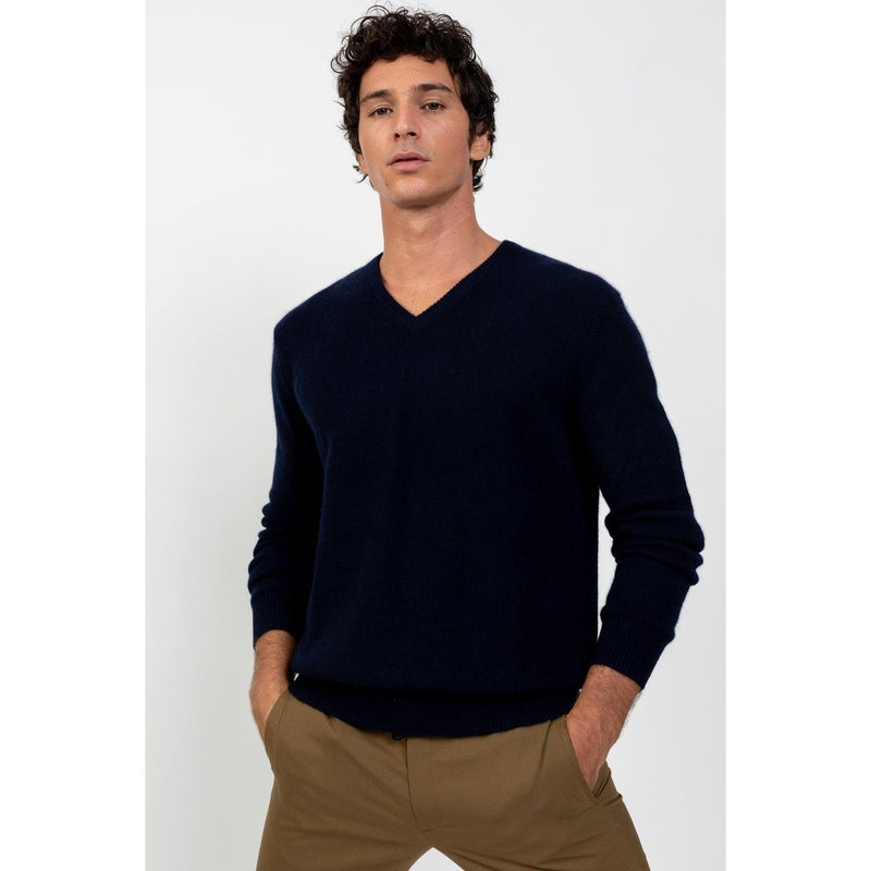 Pull Col V Victor Marine, Jersey, 100% Cachemire, 4 Fils, 332 Gr - Homme