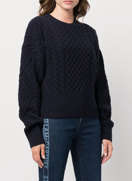 Stella Mccartney - Pull Cropped Aran Cable - Bleu - Femme