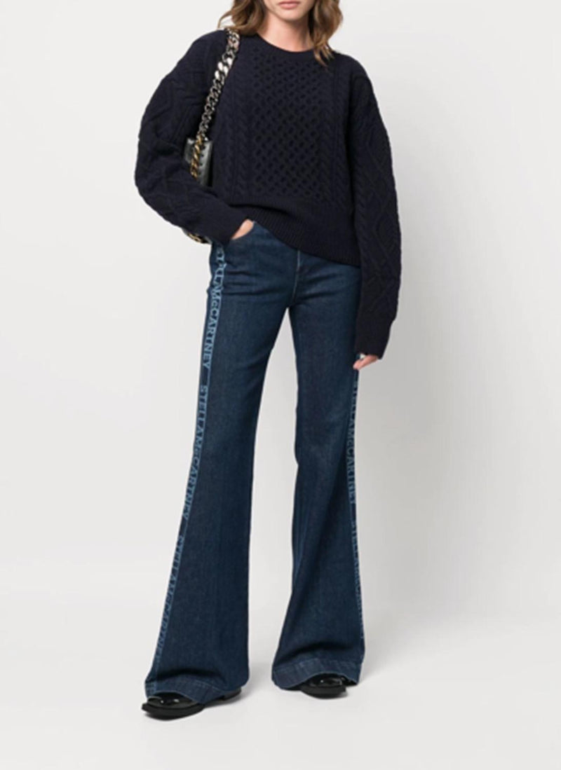 Stella Mccartney - Pull Cropped Aran Cable - Bleu - Femme