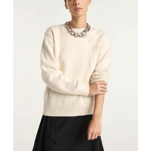 Pull Fin Laine Écru À Détail Texturé - Femme
