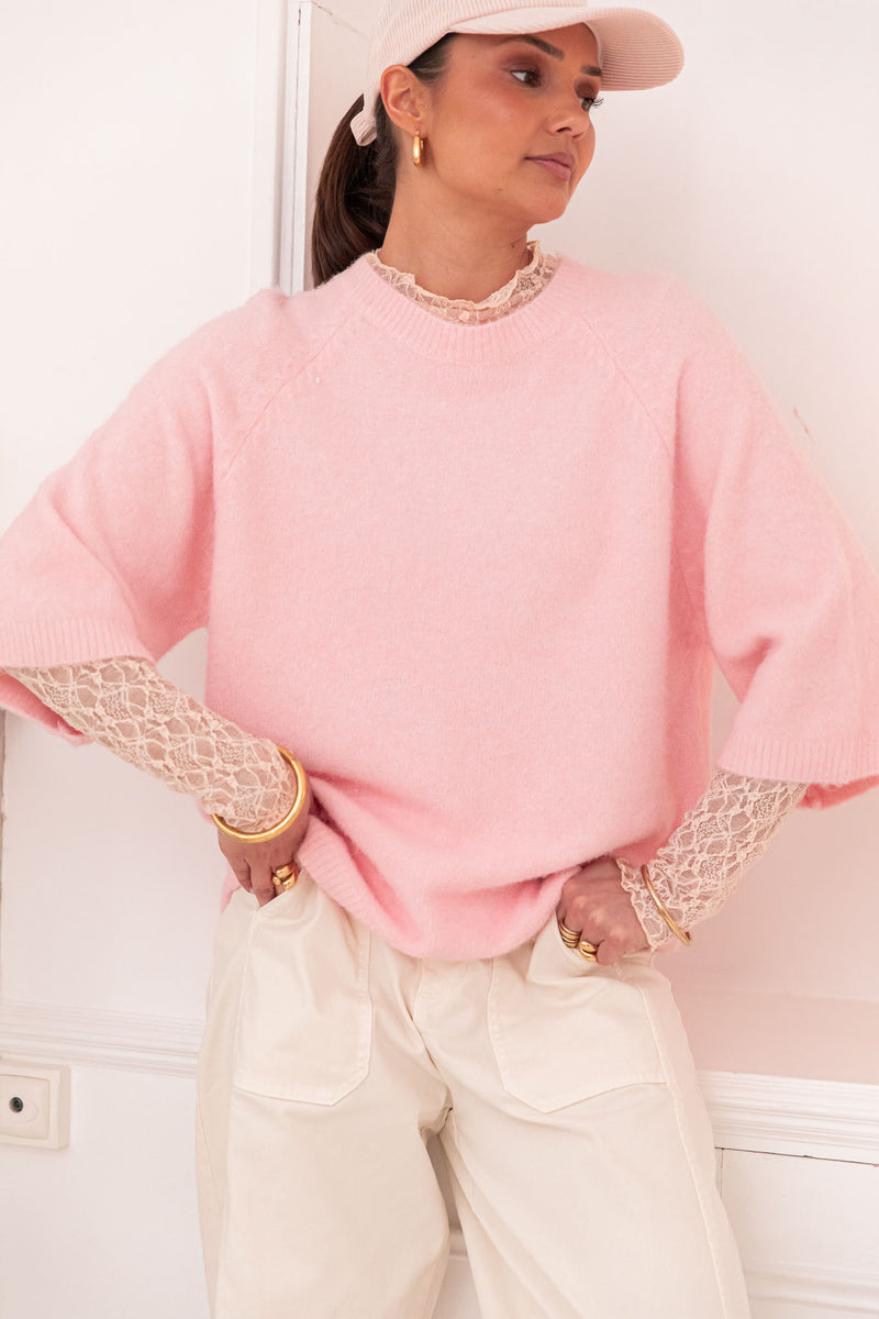 HONORINE Rosé Poudré - Pull Laine