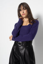 Jersey con cuello barco color malva, Jersey, 100% Cachemira, 2 hilos - Mujer