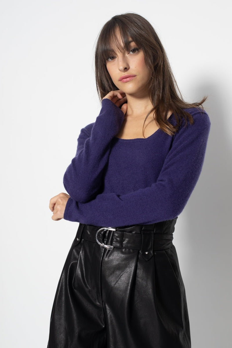 Pull Over Col Bateau Mauve, Jersey, 100% Cachemire, 2 Fils - Femme