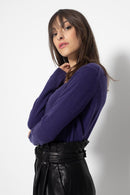 Pull Over Col Bateau Mauve, Jersey, 100% Cachemire, 2 Fils - Femme