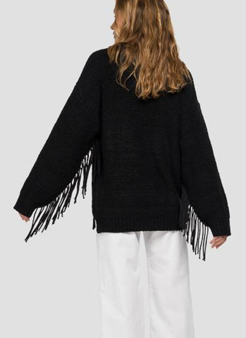 Replay - Pull Ras-Du-Cou À Franges - Black - Femme