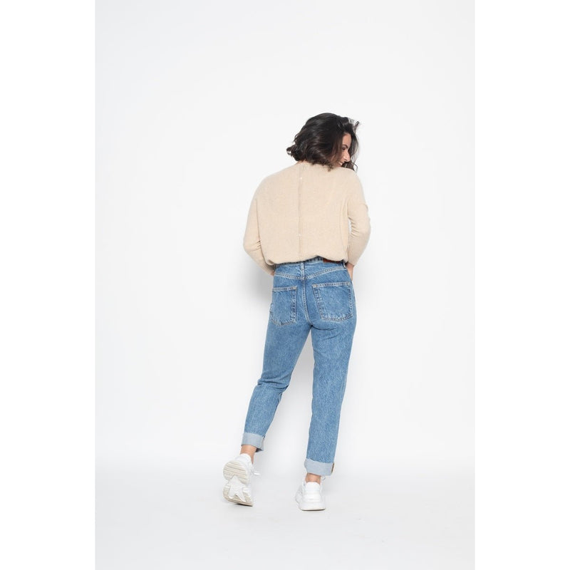 Pull Round Neck With Button On The Back Estaris Beige, Jersey, 100% Cachemire, 2 Fils - Femme