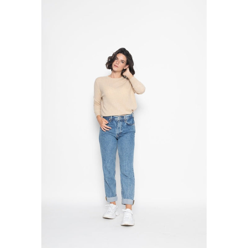 Pull Round Neck With Button On The Back Estaris Beige, Jersey, 100% Cachemire, 2 Fils - Femme