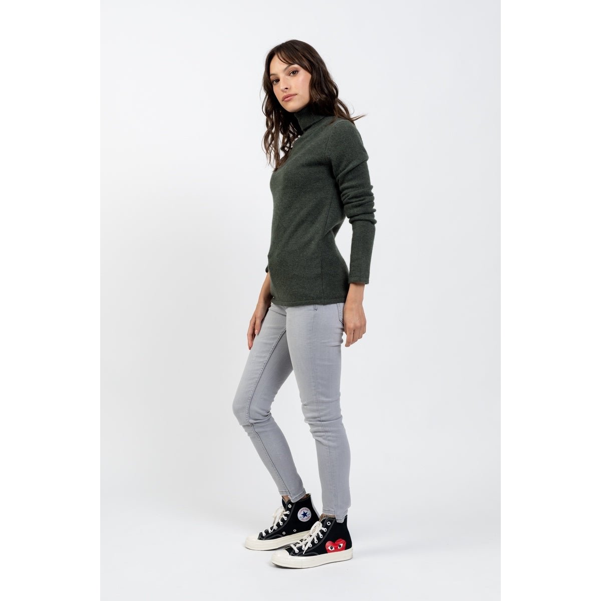 Pull Turtle Neck 4 Ply Linda Dark Green, Jersey, 100% Cachemire, 4 Fils - Femme
