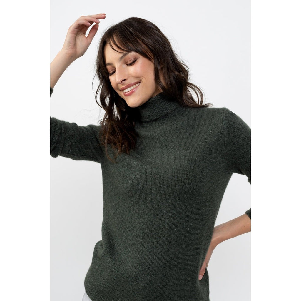 Pull Turtle Neck 4 Ply Linda Dark Green, Jersey, 100% Cachemire, 4 Fils - Femme