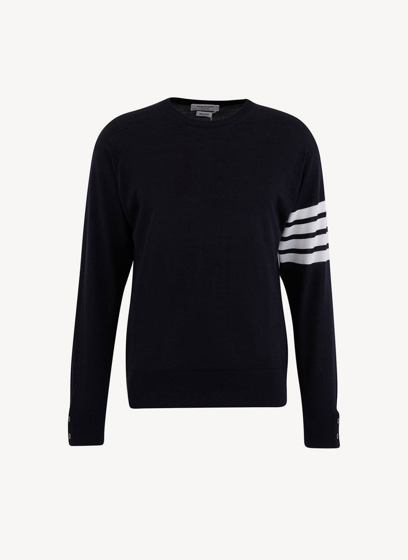 Thom Browne - Pullover 4-Bar En Merino Fine - Navy - Homme
