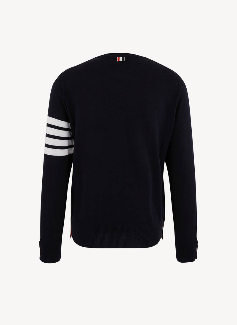 Thom Browne - Pullover 4-Bar En Merino Fine - Navy - Homme