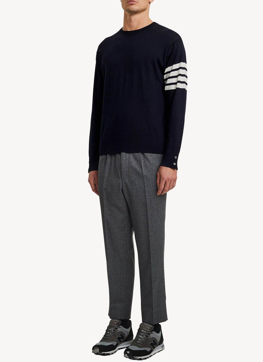 Thom Browne - Jersey 4-Bar En Merino Fino - Marino - Hombre